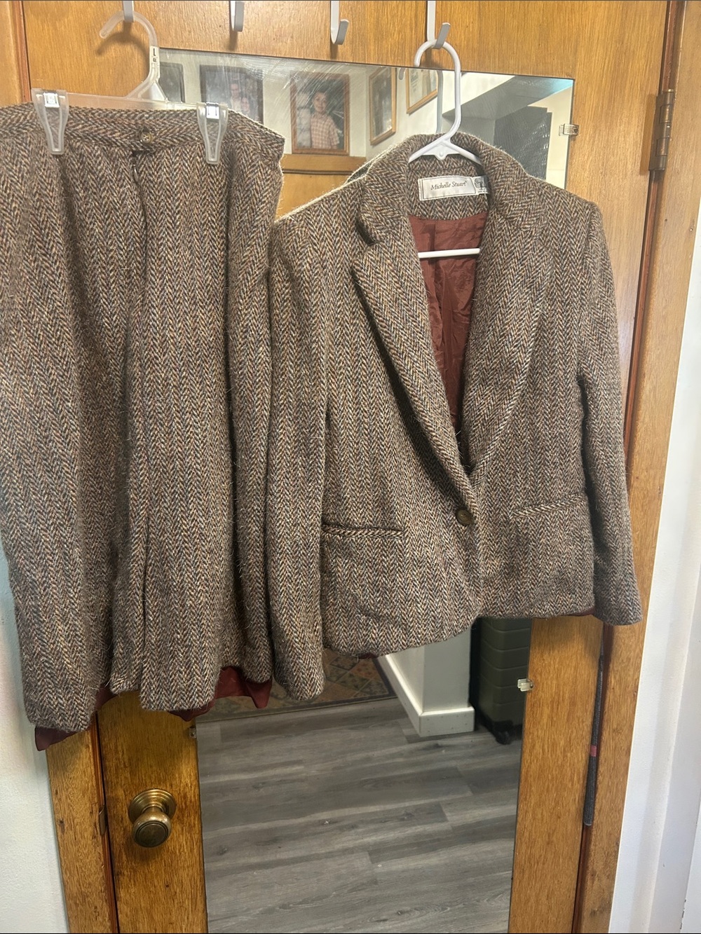 Vintage Michelle Stuart Brown Multicolor Wool skirt and blazer